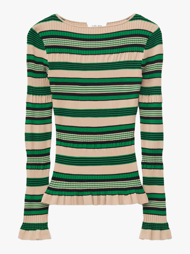 Image may contain Clothing Long Sleeve Sleeve Knitwear Sweater and Blouse